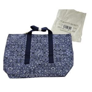NWT NEW Victoria's Secret PINK blue paisley tote bag zipper pockets gift idea